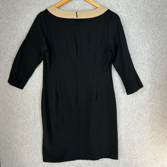 Talbots Black Tan V‎ Neck Dress 3/4 Sleeve Ponte Sheath Career Size 6 Petite 6P - Picture 4 of 11